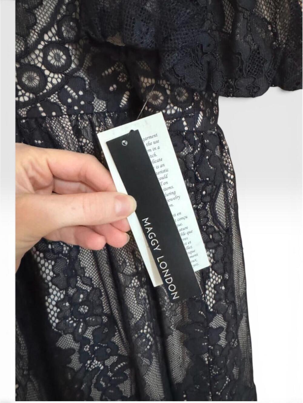 NWT Maggy London Black Nude Lace Cold Shoulder Dress 14 - Picture 7 of 7